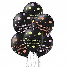 Balon lateks Happy Birthday Czarny 6sztuk