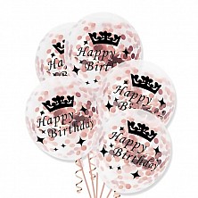 Balon Lateks Happy Birthday Cekiny Różowe Sztuka
